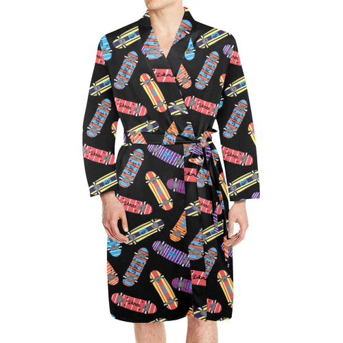 Skate Board Pattern Print Design 04 Men's Long Sleeve Belted Night Robe