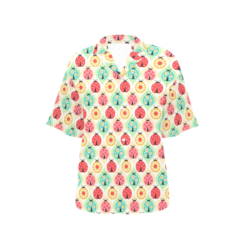 Ladybug Pattern Print Design 02 Women's All Over Print Hawaiian Shirt