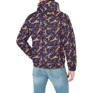 Eiffel Tower Pattern Print Design 02 Men's Padded Hooded Jacket(ModelH42)