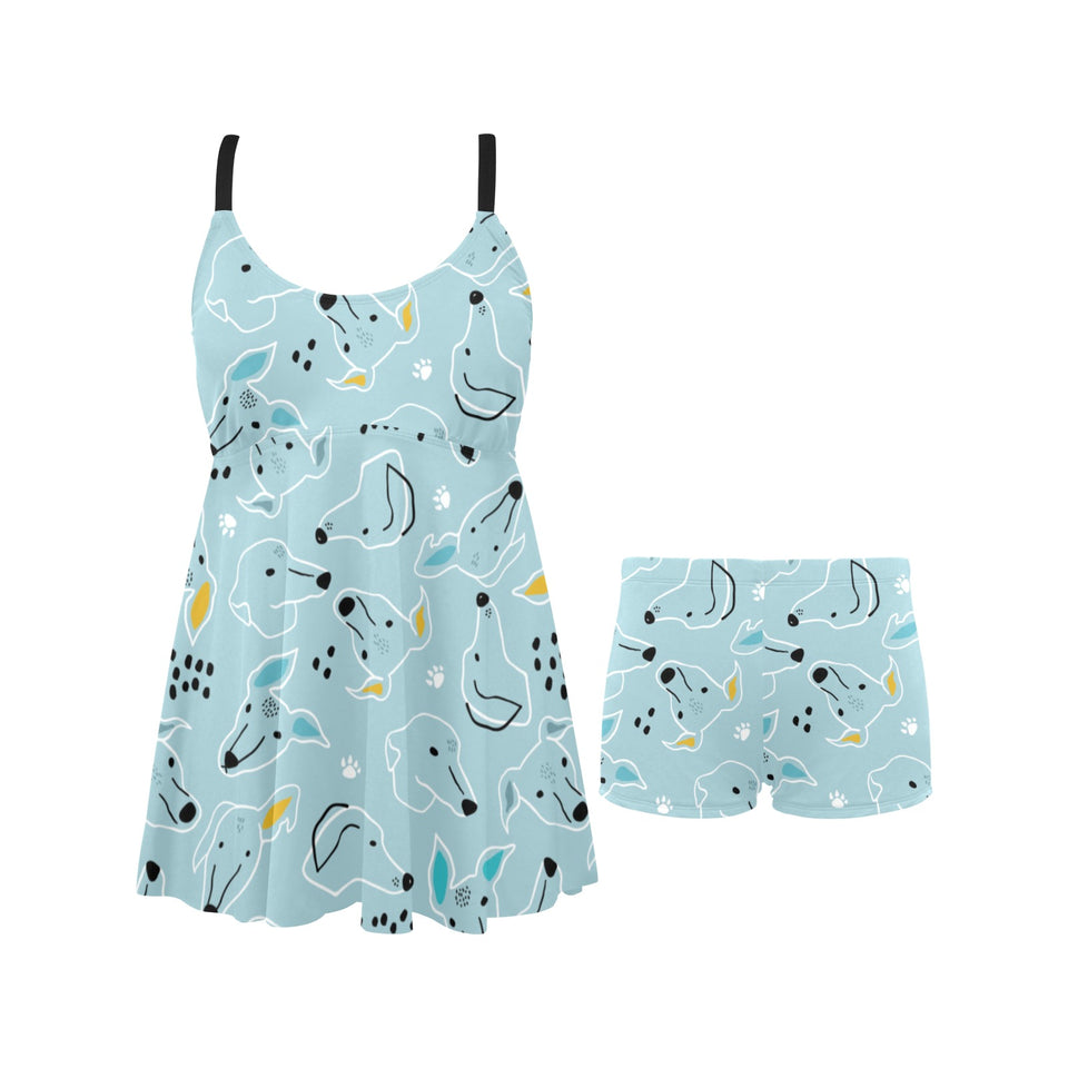 Greyhound Pattern Print Design 03 Chest Sexy Pleated Two Piece Swim Dress