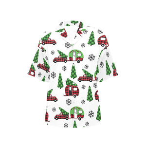 Camper Van Pattern Print Design 05 Women's All Over Print Hawaiian Shirt