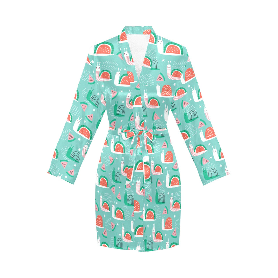 Snail Pattern Print Design 01 Women's Long Sleeve Belted Night Robe