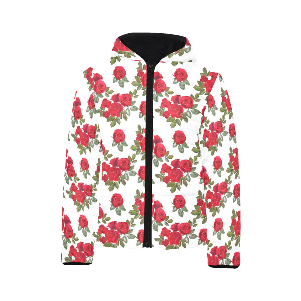 Rose Pattern Print Design 05 Kids' Boys' Girls' Padded Hooded Jacket