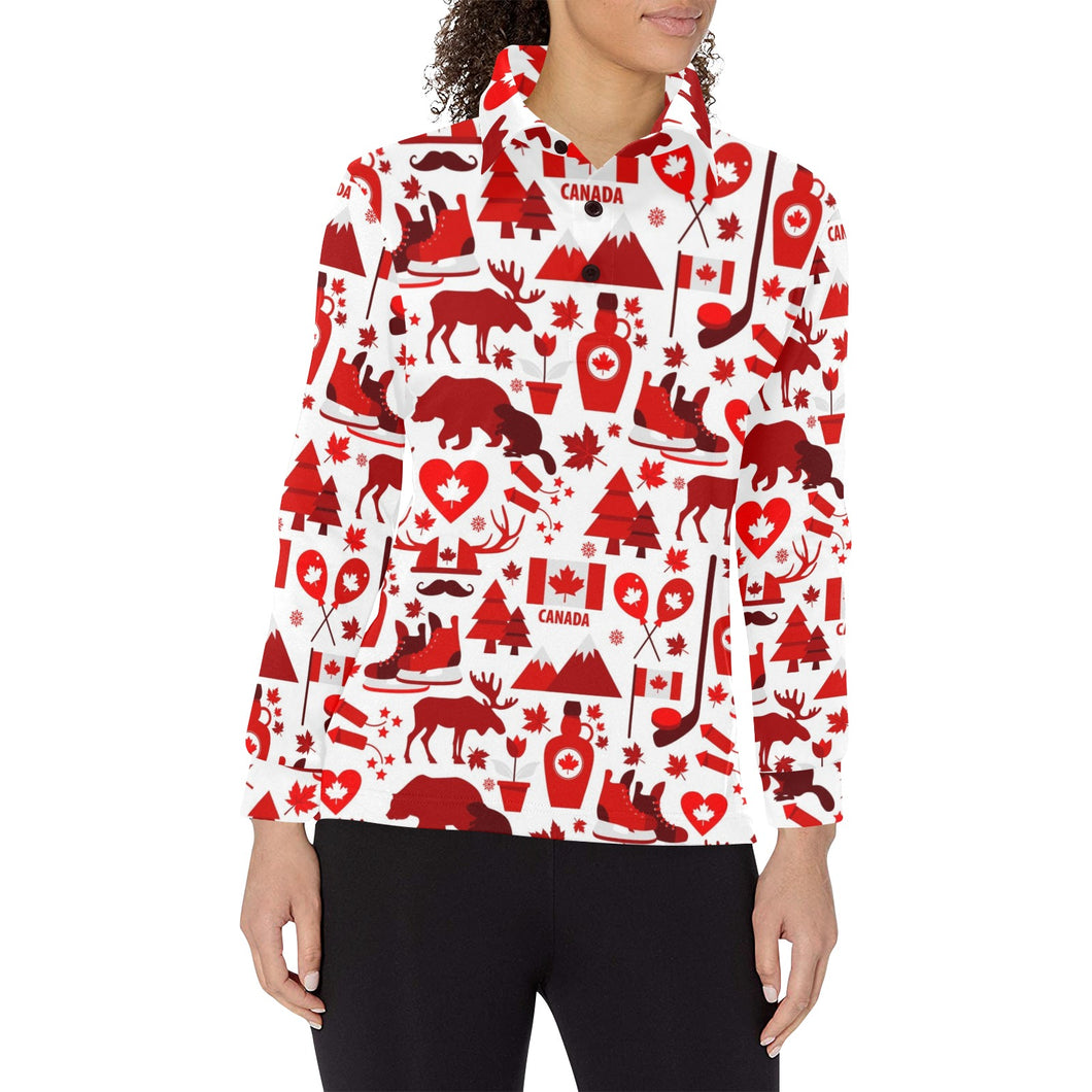 Canada Pattern Print Design 04 Women's Long Sleeve Polo Shirt