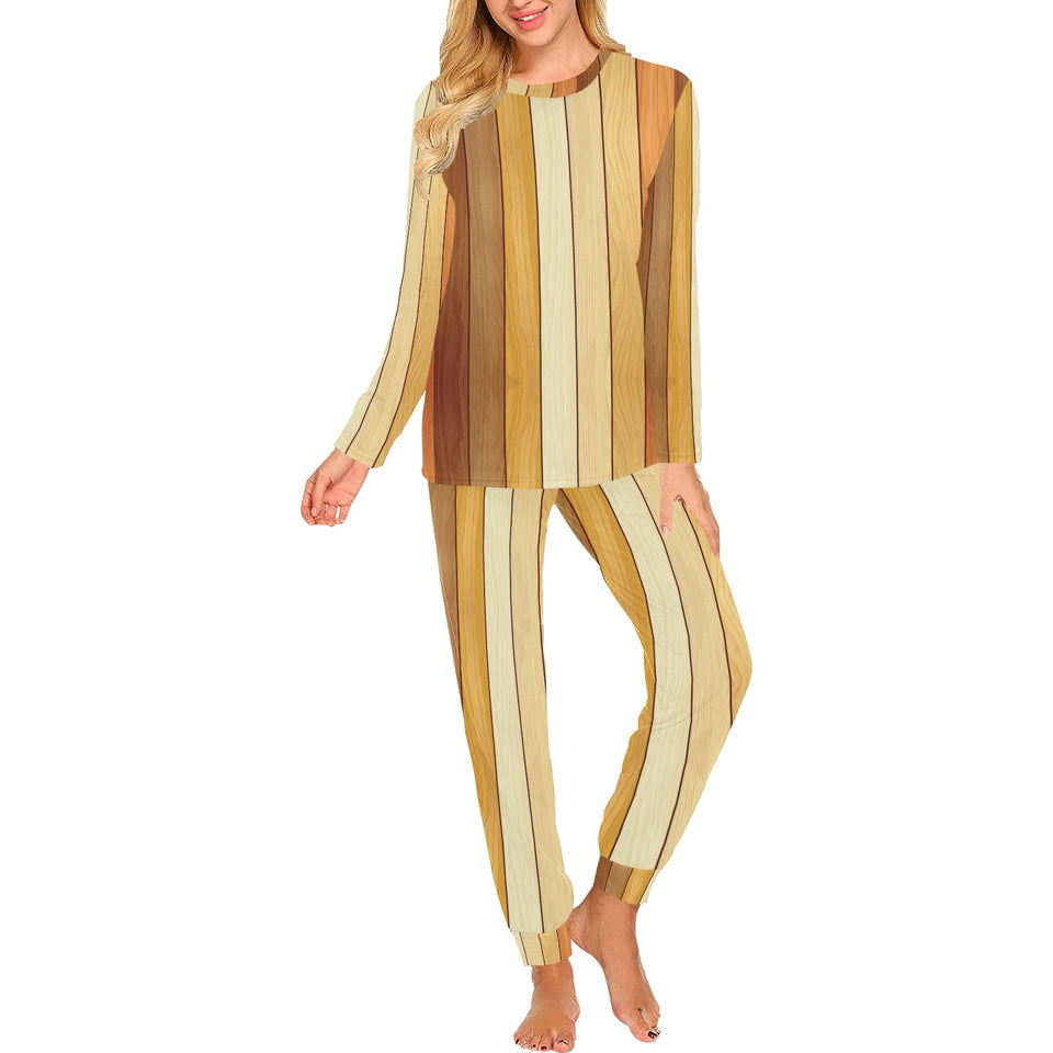 Wood Printed Pattern Print Design 01 Women's All Over Print Pajama Set