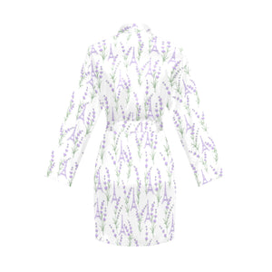 Eiffel Tower Lavender Pattern Print Design 01 Women's Long Sleeve Belted Night Robe