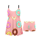 Donut Pattern Pink Background Chest Sexy Pleated Two Piece Swim Dress