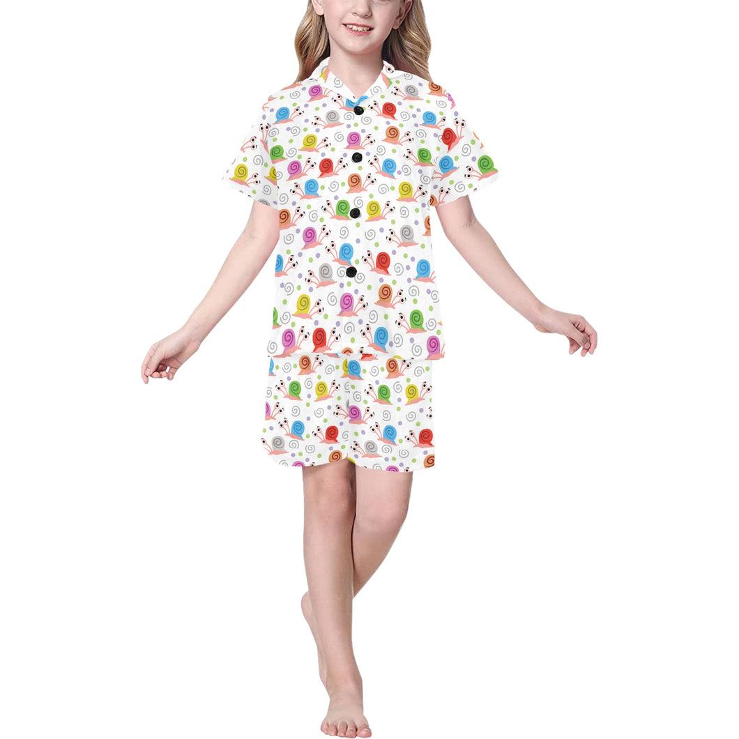 Snail Pattern Print Design 05 Kids' Boys' Girls' V-Neck Short Pajama Set