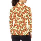 Peanut Pattern Background Women's Long Sleeve Polo Shirt