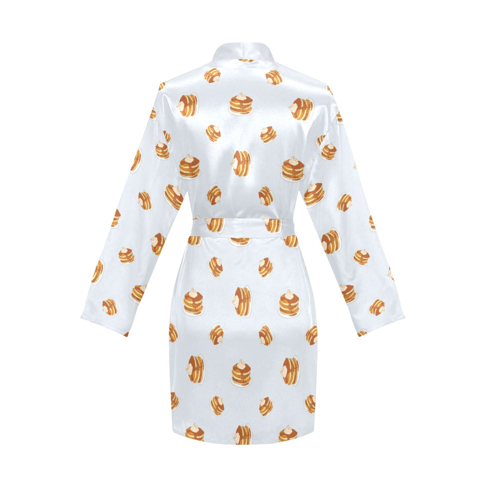 Pancake Pattern Print Design 03 Women's Long Sleeve Belted Night Robe