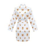 Pancake Pattern Print Design 03 Women's Long Sleeve Belted Night Robe