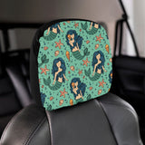 Mermaid Pattern Green Background Car Headrest Cover