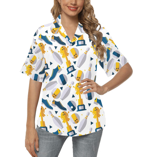 Bowling Ball and Shoes Pattern Women's All Over Print Hawaiian Shirt