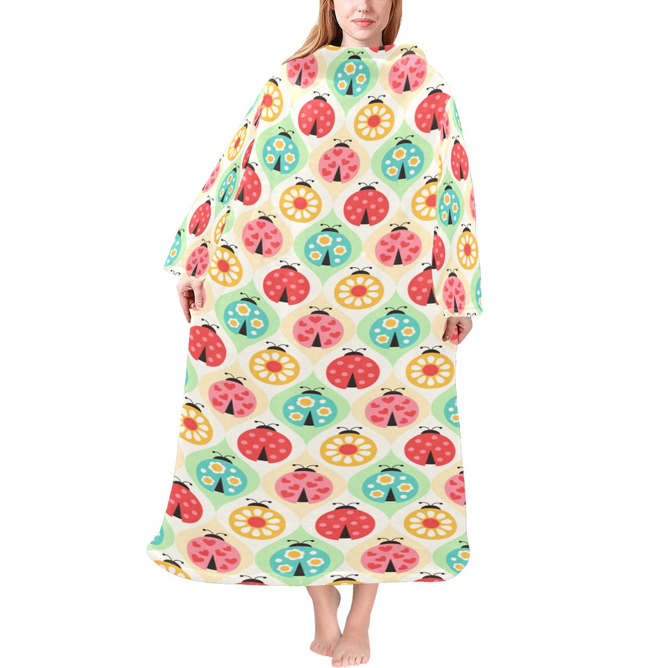 Ladybug Pattern Print Design 02 Blanket Robe with Sleeves