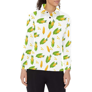 Corn Pattern Print Design 01 Women's Long Sleeve Polo Shirt