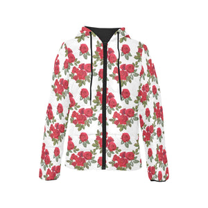 Rose Pattern Print Design 05 Women's Padded Hooded Jacket