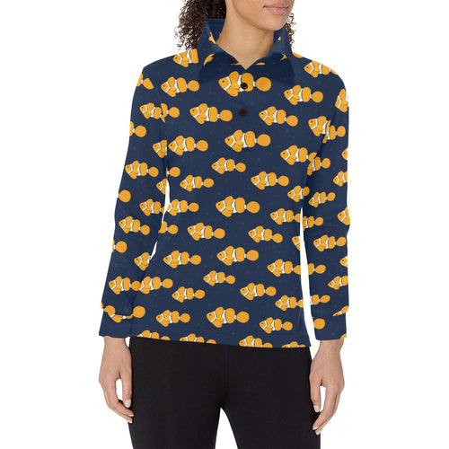 Clown Fish Pattern Print Design 01 Women's Long Sleeve Polo Shirt