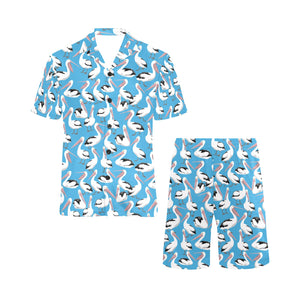 Pelican Pattern Print Design 04 Men's V-Neck Short Pajama Set