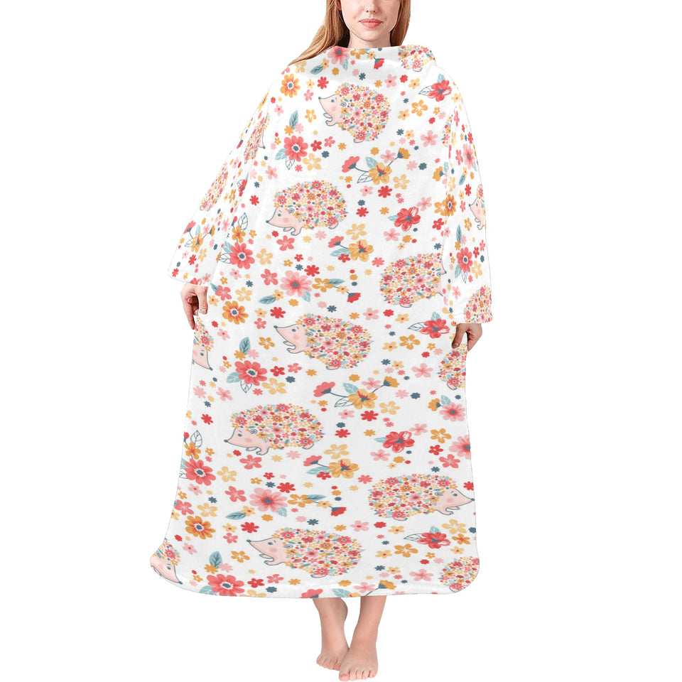 Hedgehog Pattern Print Design 03 Blanket Robe with Sleeves