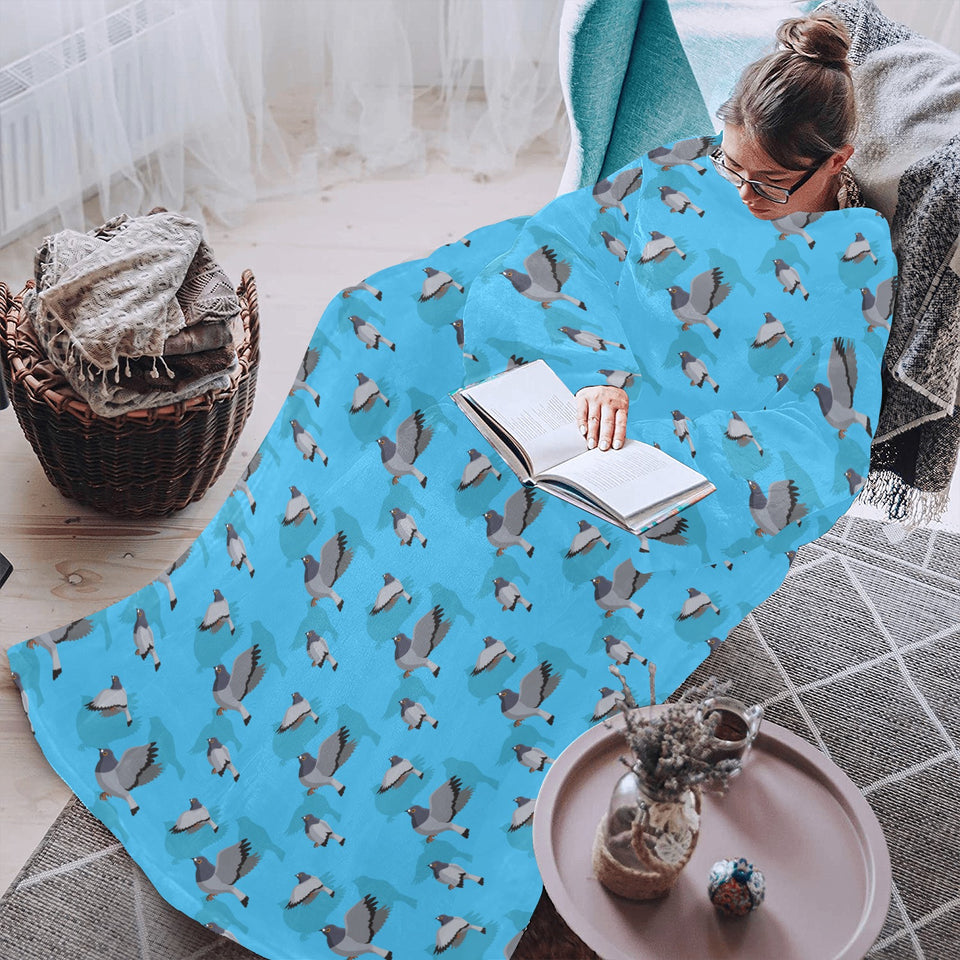 Pigeon Pattern Print Design 05 Blanket Robe with Sleeves