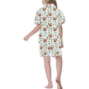 Squirrel Pattern Print Design 02 Kids' Boys' Girls' V-Neck Short Pajama Set