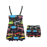 Skate Board Pattern Print Design 03 Chest Sexy Pleated Two Piece Swim Dress