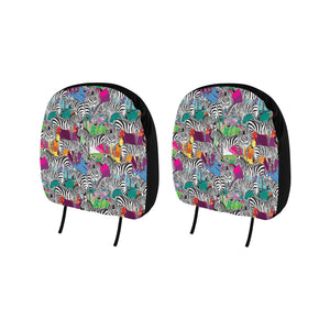 Zebra Colorful Pattern Car Headrest Cover