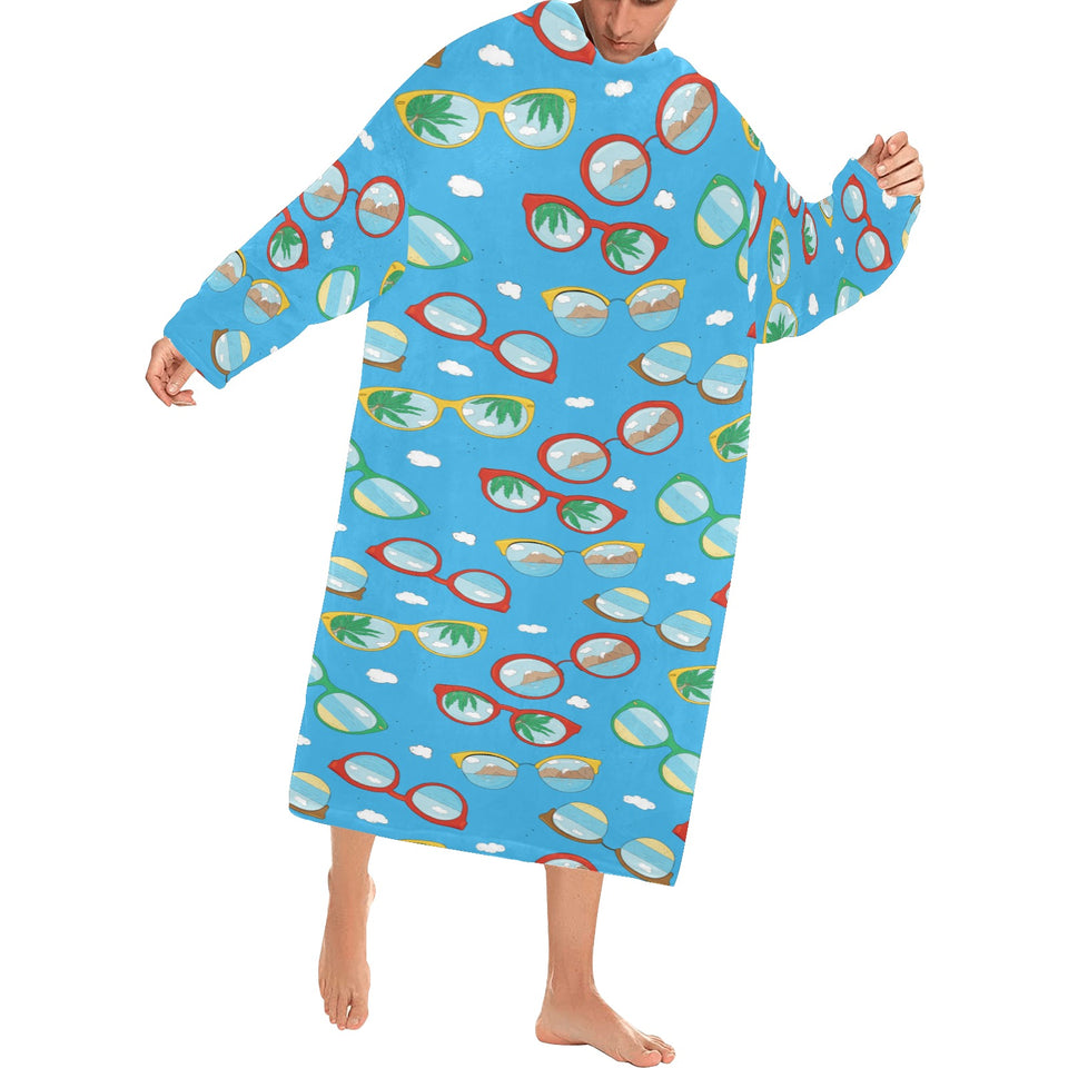 Sun Glasses Pattern Print Design 03 Blanket Robe with Sleeves