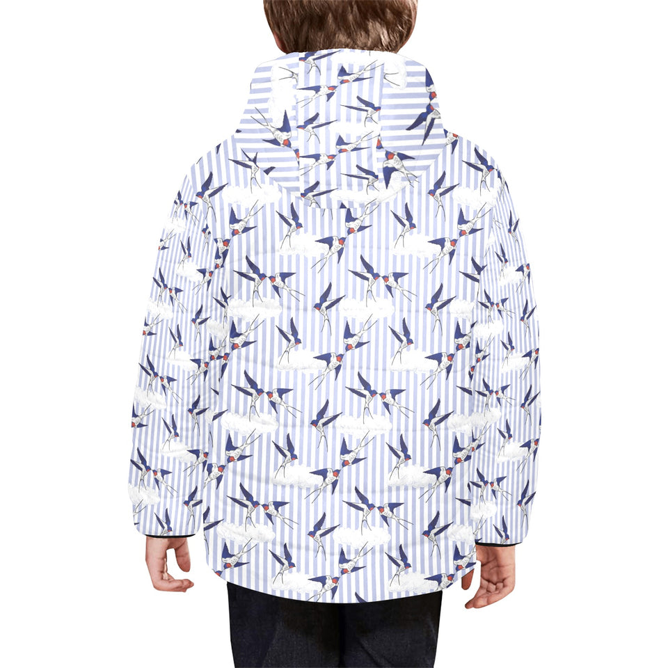 Swallow Pattern Print Design 03 Kids' Boys' Girls' Padded Hooded Jacket