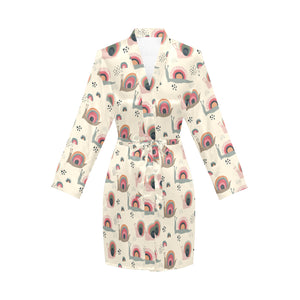 Snail Pattern Print Design 04 Women's Long Sleeve Belted Night Robe