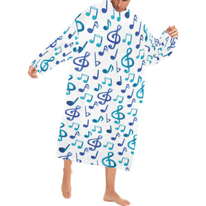 Music Notes Pattern Print Design 03 Blanket Robe with Sleeves