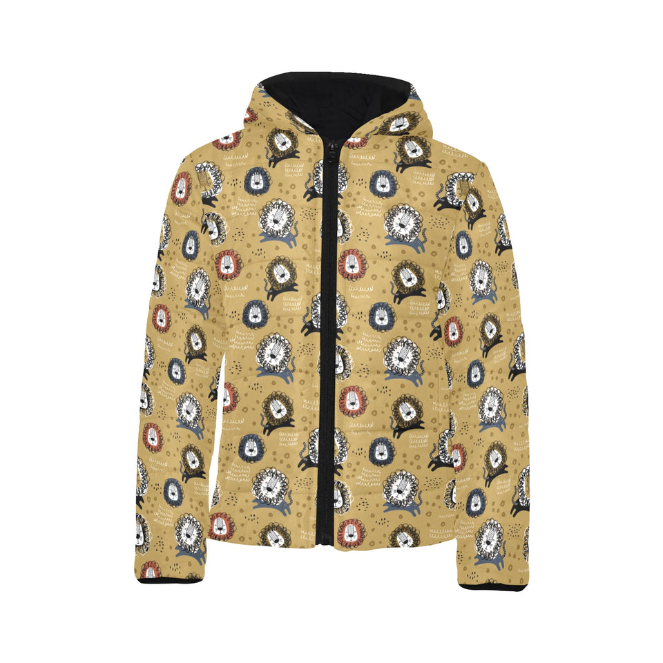 Lion Pattern Print Design 03 Kids' Boys' Girls' Padded Hooded Jacket