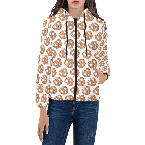 Pretzels Pattern Print Design 05 Women's Padded Hooded Jacket