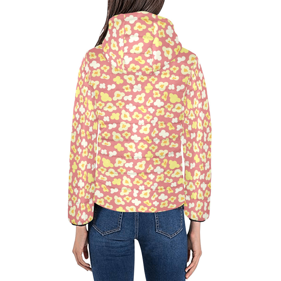 Popcorn Pattern Print Design 01 Women's Padded Hooded Jacket