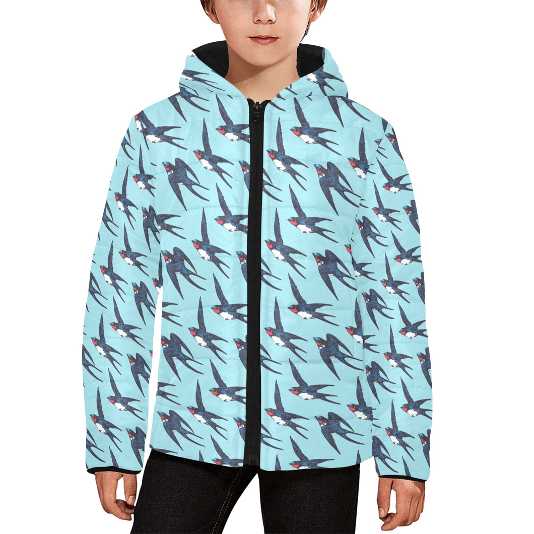 Swallow Pattern Print Design 01 Kids' Boys' Girls' Padded Hooded Jacket