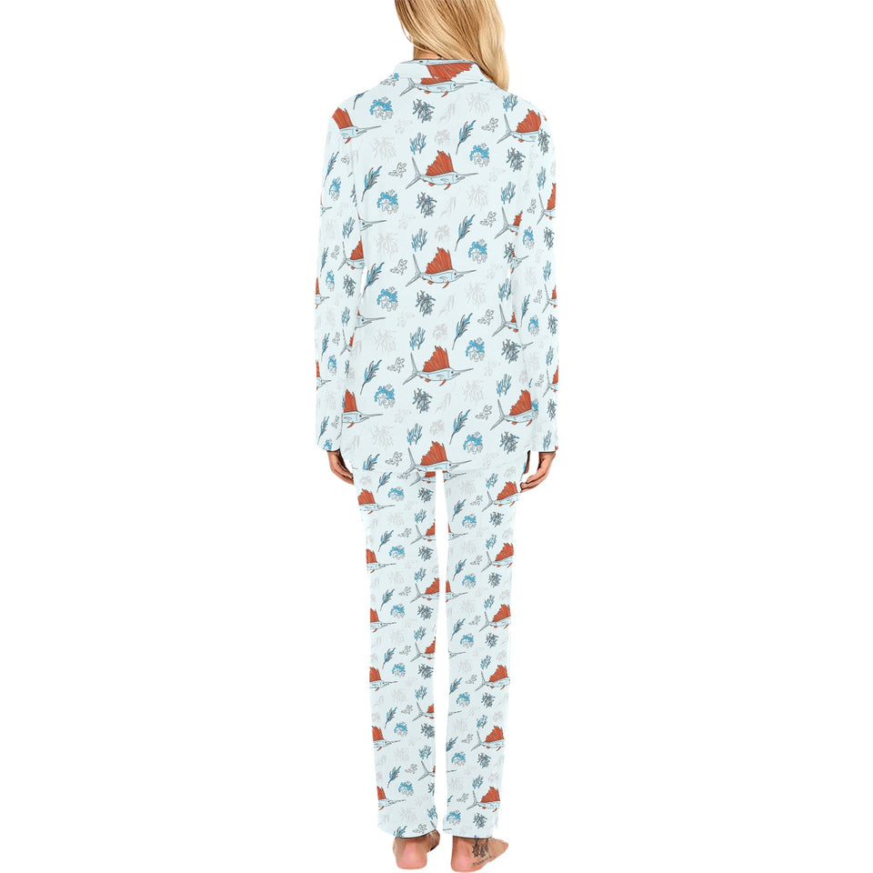 Swordfish Pattern Print Design 03 Women's Long Pajama Set