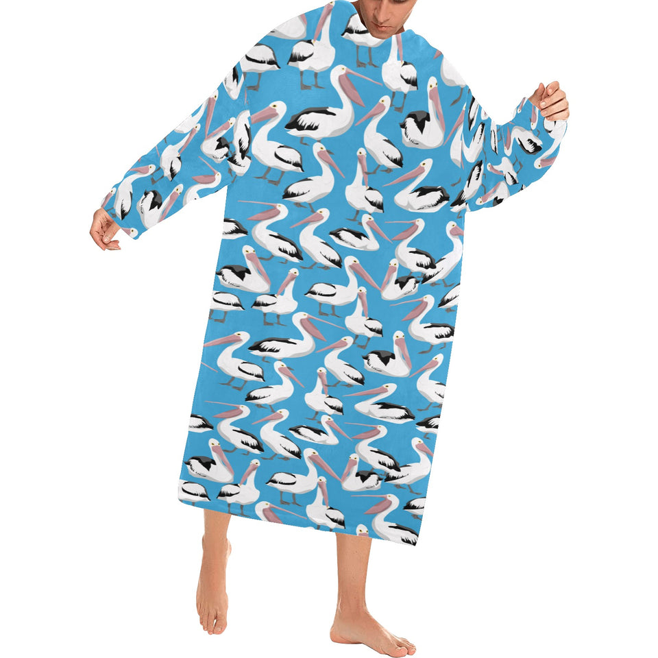 Pelican Pattern Print Design 04 Blanket Robe with Sleeves