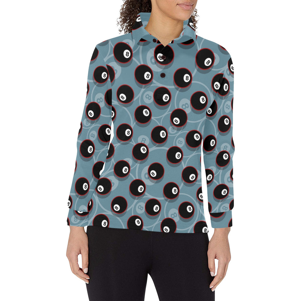 Billiard Ball Pattern Print Design 01 Women's Long Sleeve Polo Shirt