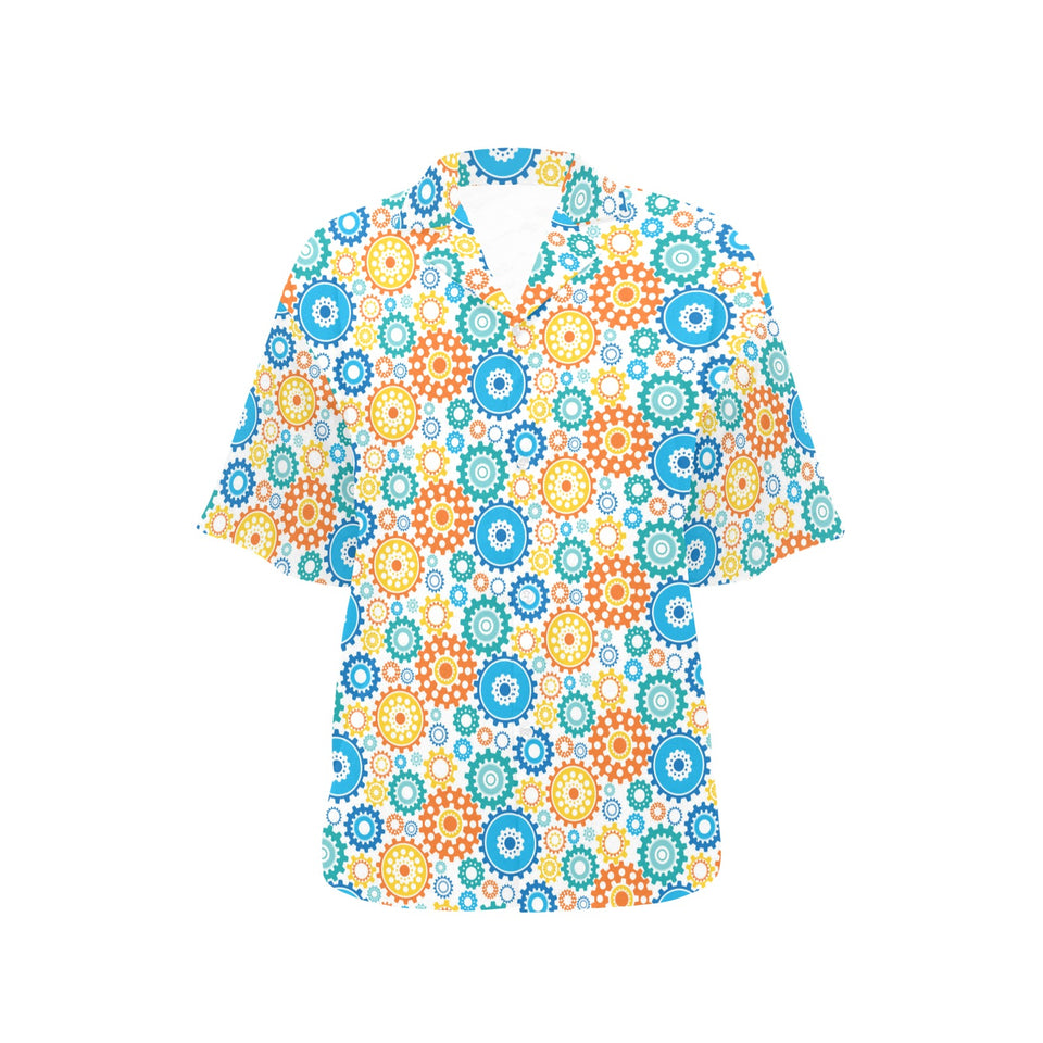 Gear Pattern Print Design 04 Women's All Over Print Hawaiian Shirt