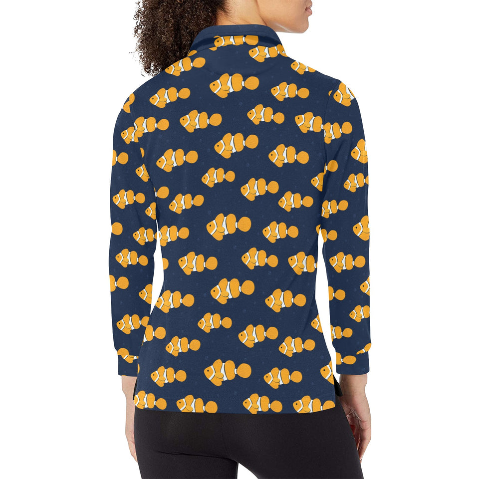 Clown Fish Pattern Print Design 01 Women's Long Sleeve Polo Shirt