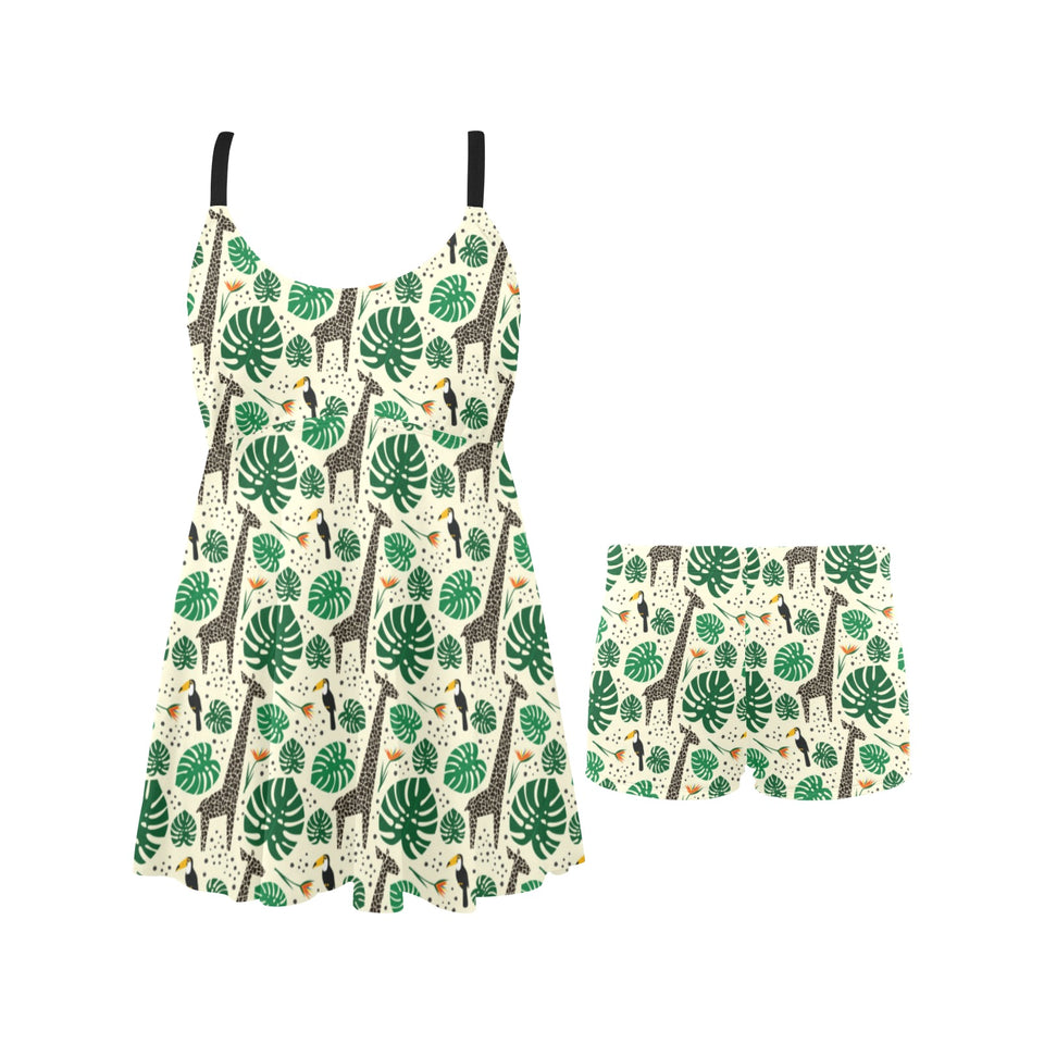 Giraffe Pattern Print Design 02 Chest Sexy Pleated Two Piece Swim Dress