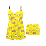 Guinea Pig Pattern Print Design 04 Chest Sexy Pleated Two Piece Swim Dress