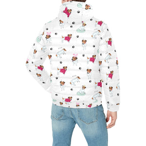 Jack Russel Pattern Print Design 03 Men's Padded Hooded Jacket(ModelH42)