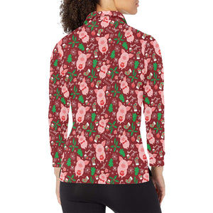 Pig Pattern Print Design 01 Women's Long Sleeve Polo Shirt