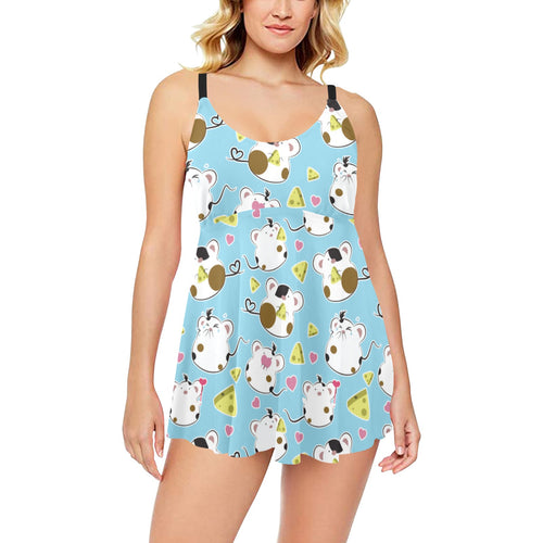 Guinea Pig Pattern Print Design 03 Chest Sexy Pleated Two Piece Swim Dress