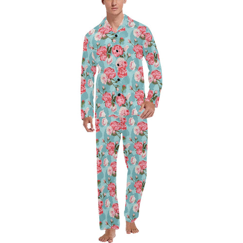 Rose Pattern Print Design 03 Men's Long Pajama Set