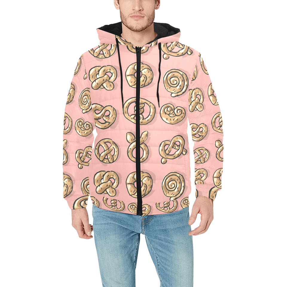 Pretzels Pattern Print Design 04 Men's Padded Hooded Jacket(ModelH42)