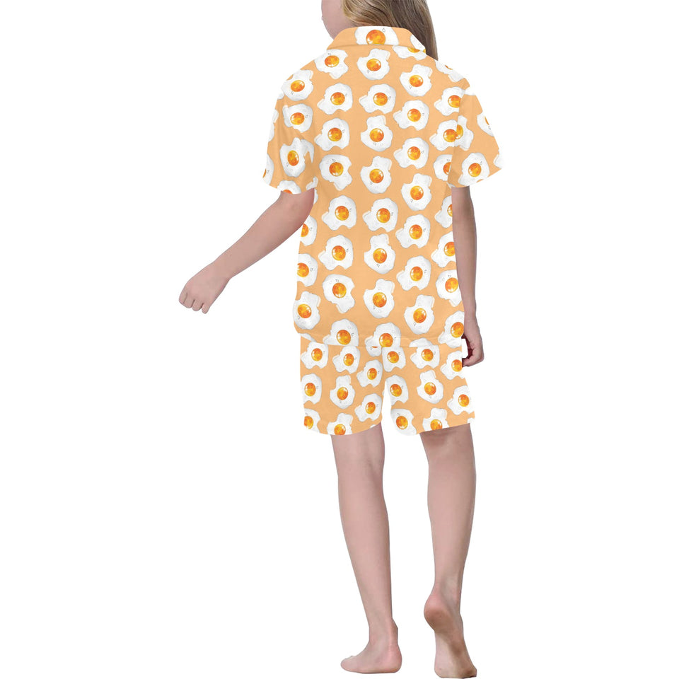 Fried Eggs Pattern Print Design 01 Kids' Boys' Girls' V-Neck Short Pajama Set