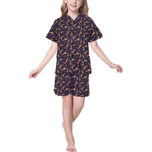 Eiffel Tower Pattern Print Design 02 Kids' Boys' Girls' V-Neck Short Pajama Set