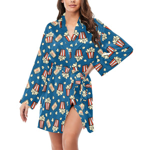 Popcorn Pattern Print Design 03 Women's Long Sleeve Belted Night Robe